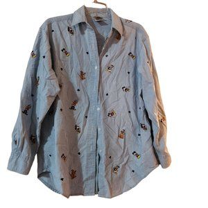 Disney Character Denim Long Sleeve Button Front Collared Shirt - Size L